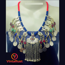 Load image into Gallery viewer, Dangling Vintage Coins and Stone Necklace
