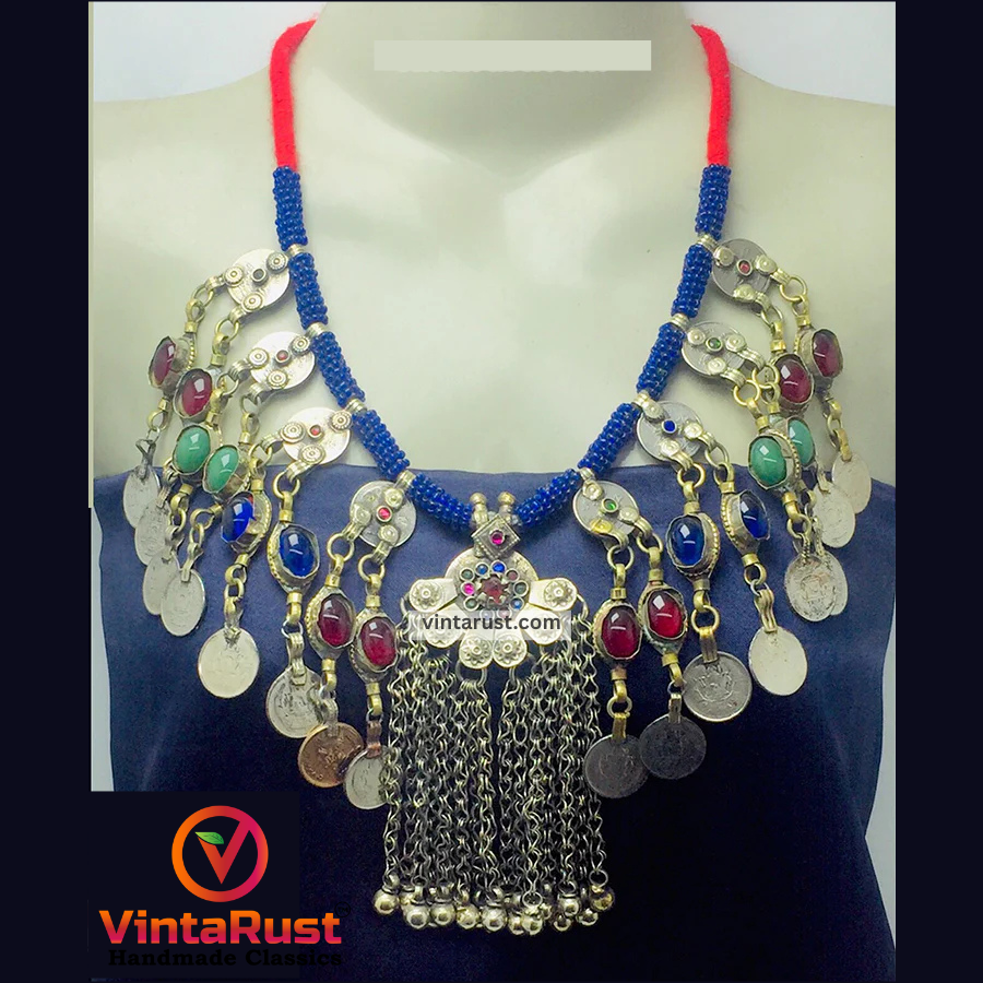 Dangling Vintage Coins and Stone Necklace
