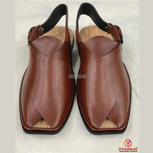 Load image into Gallery viewer, Men’s Brown Leather Peshawari Sandals: Comfortable Casual Footwear
