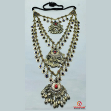 Load image into Gallery viewer, Long Layered Tribal Necklace with Coins &amp; Stones
