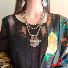 Load image into Gallery viewer, Silver and Golden Beaded Chain Pendant Necklace
