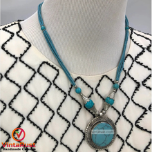 Load image into Gallery viewer, Turquoise gemstone Necklace with beaded dori
