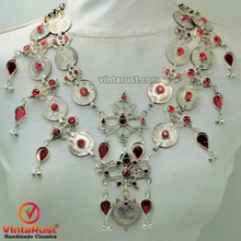 Load image into Gallery viewer, Multilayers Coins Necklace With Red Glass Stone
