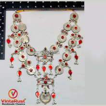 Load image into Gallery viewer, Multilayers Coins Necklace With Red Glass Stone
