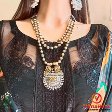 Load image into Gallery viewer, Silver and Golden Beaded Chain Pendant Necklace
