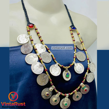 Load image into Gallery viewer, Vintage Multi-Strand Coins Necklace With Beaded Chain
