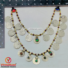 Load image into Gallery viewer, Vintage Multi-Strand Coins Necklace With Beaded Chain
