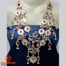 Load image into Gallery viewer, Multilayers Coins Necklace With Red Glass Stone

