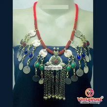 Load image into Gallery viewer, Dangling Vintage Coins and Stone Necklace
