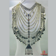 Load image into Gallery viewer, Handmade Kuchi Bib Necklace: Afghan Silver Tribal Jewelry
