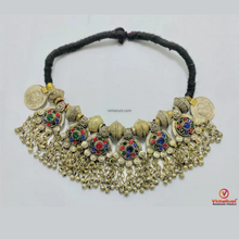 Load image into Gallery viewer, Multicolor Gypsy Tribal Choker with Dangles &amp; Chains
