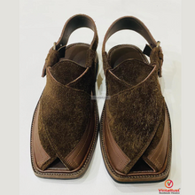 Load image into Gallery viewer, Stylish Dark Brown Suede Peshawari Chappals
