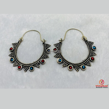Load image into Gallery viewer, Vintage Oxidized Silver Hoop Earrings: Tribal Light Weight Hoop Earrings
