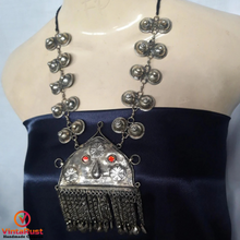 Load image into Gallery viewer, Tribal Pendant Necklace With Dangling Tassels and Turkmen Buttons
