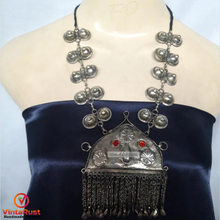 Load image into Gallery viewer, Tribal Pendant Necklace With Dangling Tassels and Turkmen Buttons
