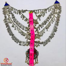 Load image into Gallery viewer, Massive Silver Kuchi Bib Necklace With Dangling Bells and Glass Stones
