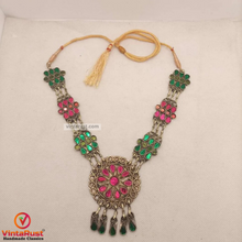 Load image into Gallery viewer, Pink and Green Glass Stones Pendant Necklace
