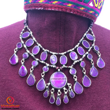 Load image into Gallery viewer, Purple Stone Teardrop Multilayer Bib Necklace
