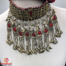 Load image into Gallery viewer, Antique Handmade Choker Necklace with Glass Stones
