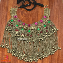 Load image into Gallery viewer, Statement Choker Necklace  Long Silver Dangling Bells
