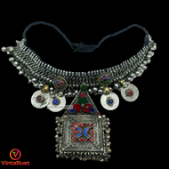 Boho Silver Kuchi Big Choker With Dangling Pendant