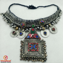Load image into Gallery viewer, Boho Silver Kuchi Big Choker With Dangling Pendant
