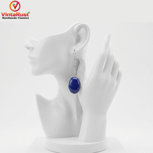 Load image into Gallery viewer, Lapis Lazuli Oval Dangle Earrings
