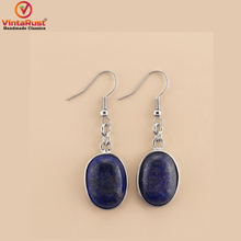 Load image into Gallery viewer, Lapis Lazuli Oval Dangle Earrings
