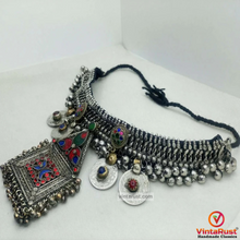 Load image into Gallery viewer, Boho Silver Kuchi Big Choker With Dangling Pendant
