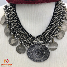 Load image into Gallery viewer, Handmade Vintage Coins and Silver Bells Choker

