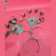 Load image into Gallery viewer, Turkmen Ring Bracelet, Handmade Tribal Chain Link, Silver Red Stone
