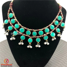 Load image into Gallery viewer, Ethnic Stone Necklace With Dangling Bells
