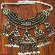 Beaded Layered With Pendants And Glass Stones Choker