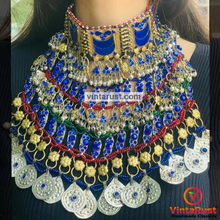 Load image into Gallery viewer, Blue Handmade Multilayered Silver Bib Necklace
