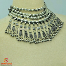 Load image into Gallery viewer, Handmade Choker Necklace with Silver Metal Beads
