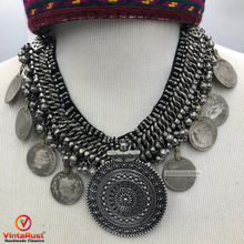Load image into Gallery viewer, Handmade Vintage Coins and Silver Bells Choker
