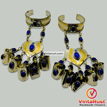 Load image into Gallery viewer, Vintage Turkmen Bracelet with Rings: Lapis Lazuli Tribal Jewelry
