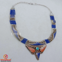 Load image into Gallery viewer, Blue Nepalese Stones Handmade Tribal Choker
