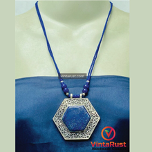 Load image into Gallery viewer, Lapis Lazuli Hexagon Pendant Necklace
