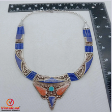 Load image into Gallery viewer, Blue Nepalese Stones Handmade Tribal Choker
