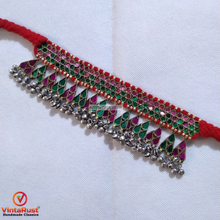 Load image into Gallery viewer, Red Turkmen Dangling Choker Necklace With Bells

