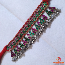 Load image into Gallery viewer, Red Turkmen Dangling Choker Necklace With Bells
