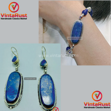 Load image into Gallery viewer, Lapis Lazuli Long Dangle Earrings with Gemstone Bracelet
