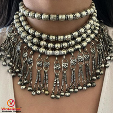 Load image into Gallery viewer, Handmade Choker Necklace with Silver Metal Beads
