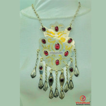 Load image into Gallery viewer, Vintage Turkmen Pendant Necklace: Red Stone &amp; Dangling Charms
