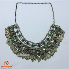 Load image into Gallery viewer, Vintage With Dangling Silver Kuchi Tassels Choker
