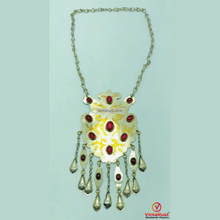 Load image into Gallery viewer, Vintage Turkmen Pendant Necklace: Red Stone &amp; Dangling Charms
