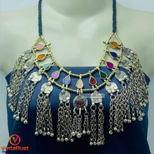 Load image into Gallery viewer, Tribal Gypsy Necklace With Coins and Glass Stones

