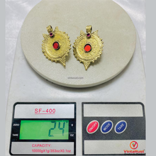 Load image into Gallery viewer, Handmade Gold Coins Earrings With Glass Stones
