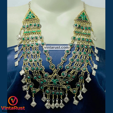 Load image into Gallery viewer, Tribal Statement Green Layered Bib Necklace
